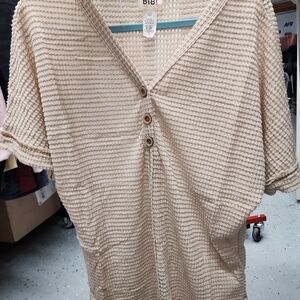 BiBi Cream Waffle Knit Button Top
